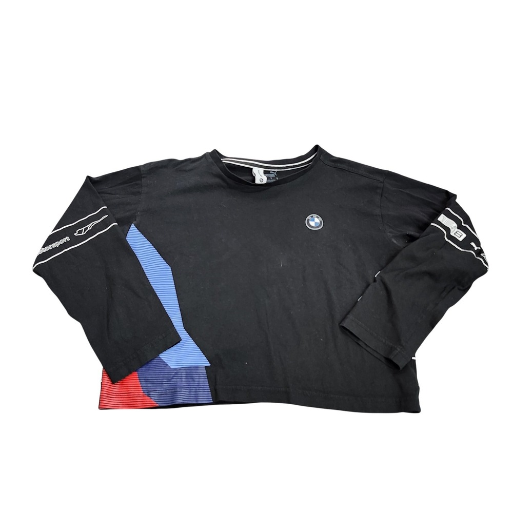 PUMA Shirt Womens S Black BMW M Motorsport Cropped Long Sleeve Racing Tee Top